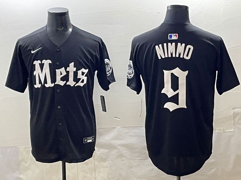 Men 2025 New York Mets #9 Nimmo Black Five generations Joint Name Nike MLB Jersey style 1